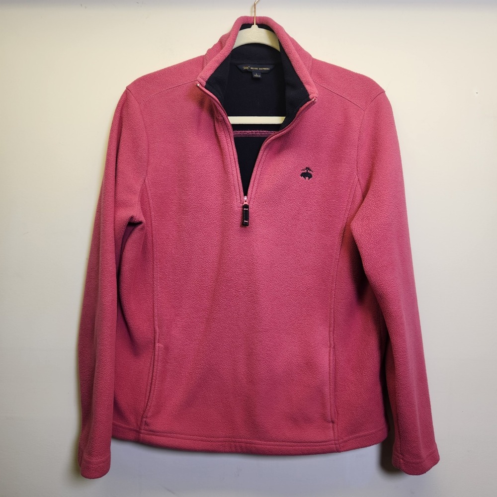 346 Brooks Brothers Fleece 1/4 Zip Women's Lrg Pink Blue Embroidered Logo